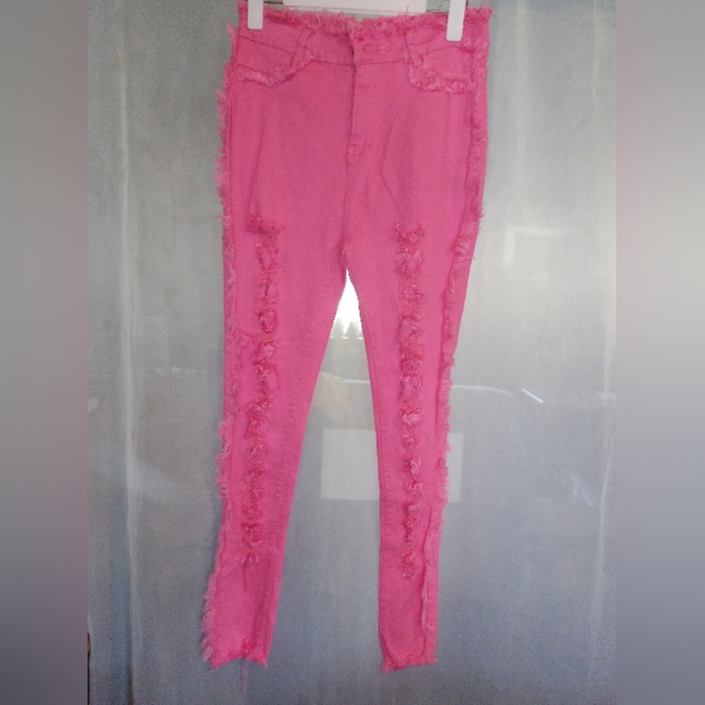 Pink Frayed Women's Jeans